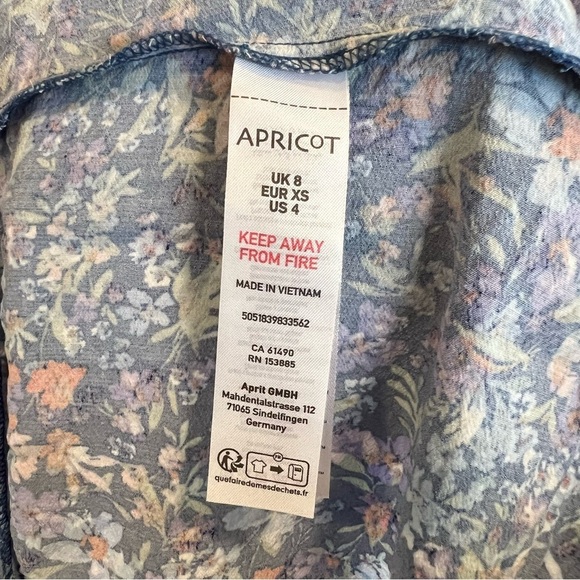 Apricot Smocked Ruffle Trim Floral Midi Dress Blue Multicolor 4 Small Beach - Picture 4 of 4